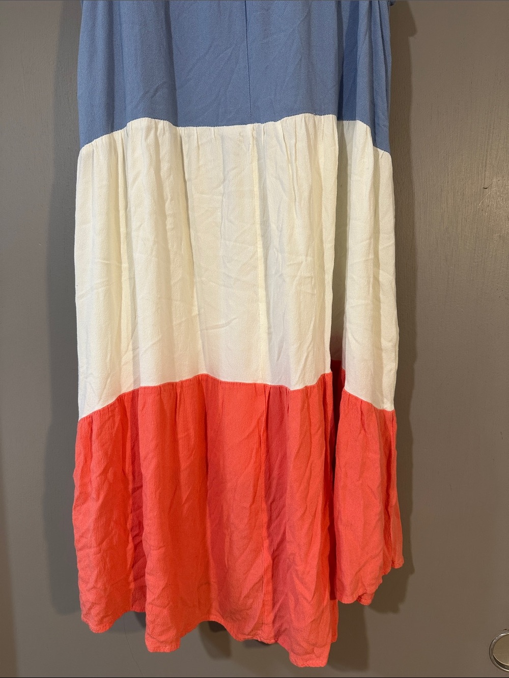L Love Colorblock Midi Dress Size S Blue Cream Coral Sleeveless Flowy - Picture 8 of 10